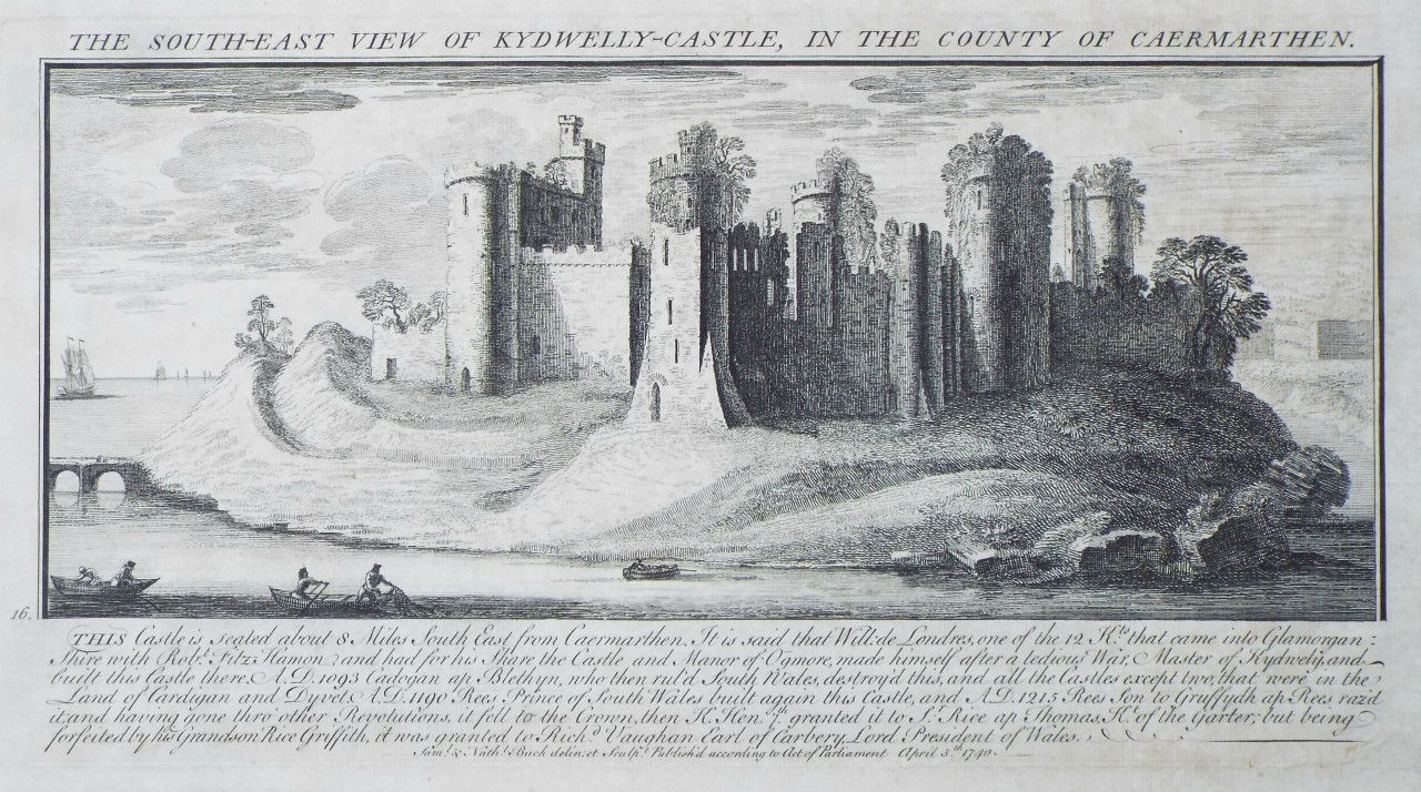 Print - The South-East View of Kydwelly-Castle, in the County of Caermarthen. - Buck